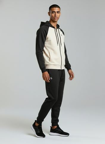 Two-Tone Raglan Zip-Up Hoodie and Jogger Tracksuit Set